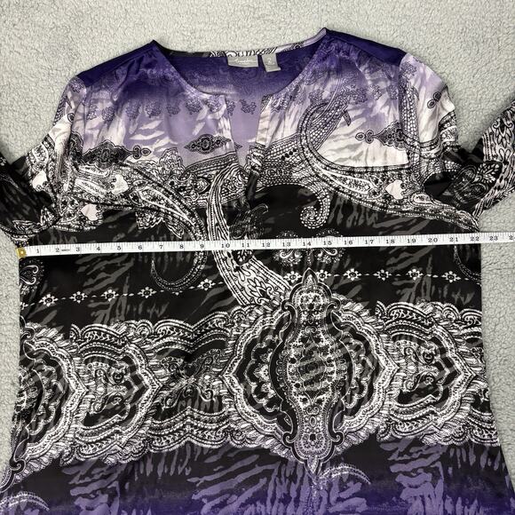 Chicos Travelers Satin Top Purple V Neck Long Sleeve Tunic sz Large - Picture 5 of 10